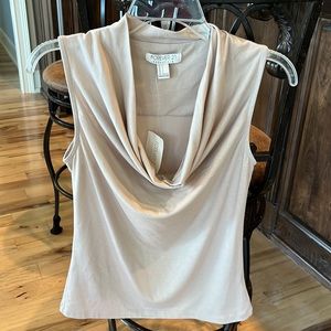 Drape Neck Sleeveless Top Champagne Tan Shimmery Shirt Womens Small Forever 21